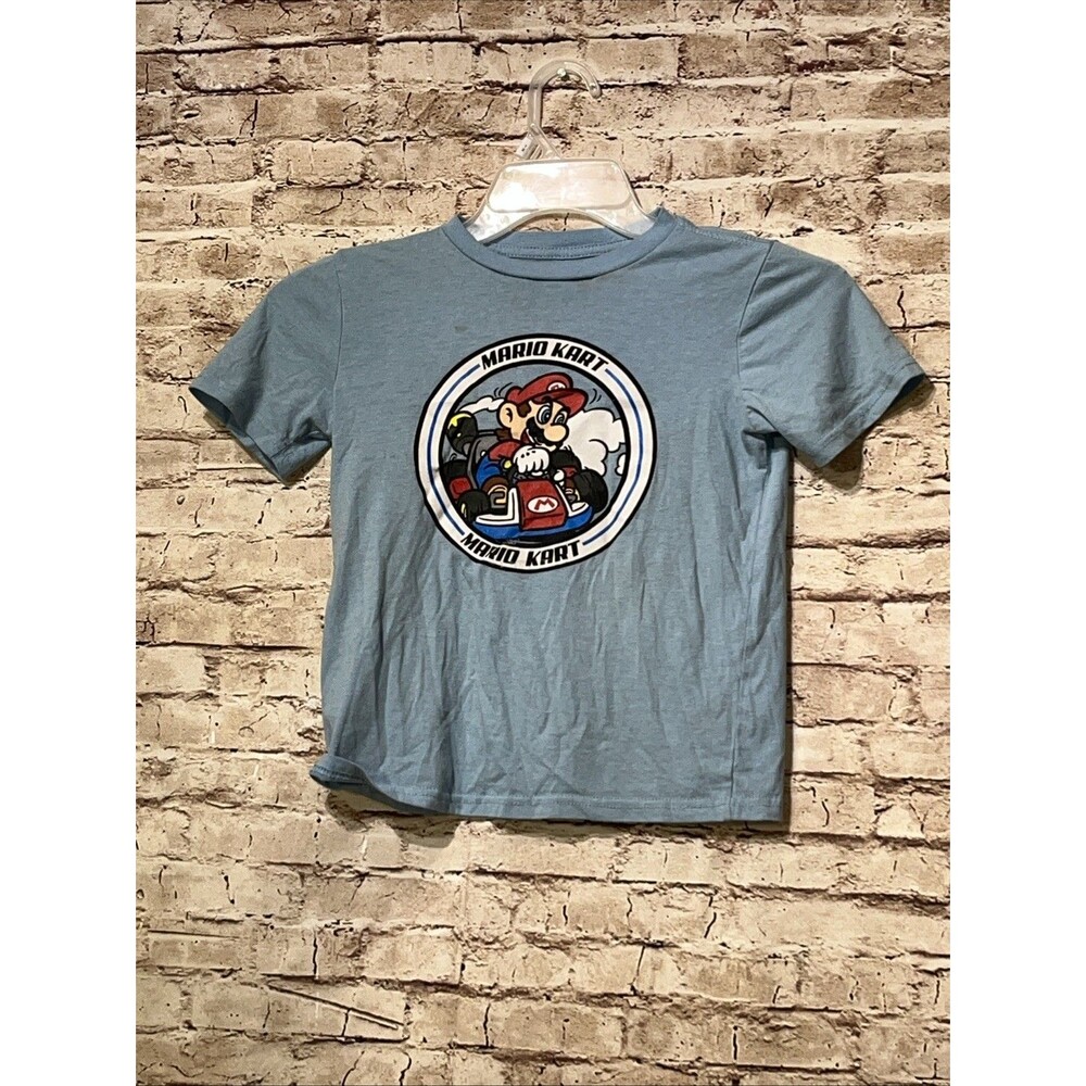 MARIO KART Boys T-Shirt Size Sm 6/7 Blue Used  Graphic Tee